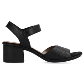 Sandalias de mujer cómodas de piel con tacón y velcro, negro Rieker 64693-00 14