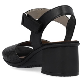 Sandalias de mujer cómodas de piel con tacón y velcro, negro Rieker 64693-00 15