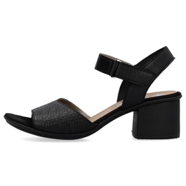 Sandalias de mujer cómodas de piel con tacón y velcro, negro Rieker 64693-00 1