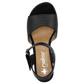 Sandalias de mujer cómodas de piel con tacón y velcro, negro Rieker 64693-00 2