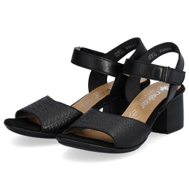 Sandalias de mujer cómodas de piel con tacón y velcro, negro Rieker 64693-00 4