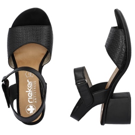 Sandalias de mujer cómodas de piel con tacón y velcro, negro Rieker 64693-00 5