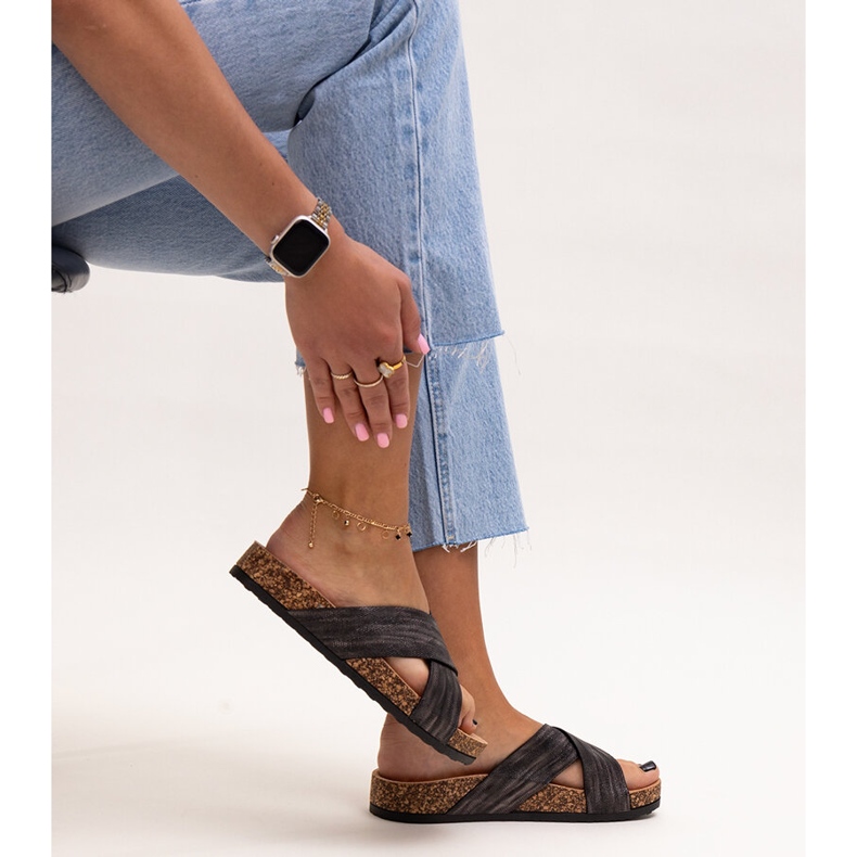 Zapatillas con suela de corcho brillo Ribera negro 1