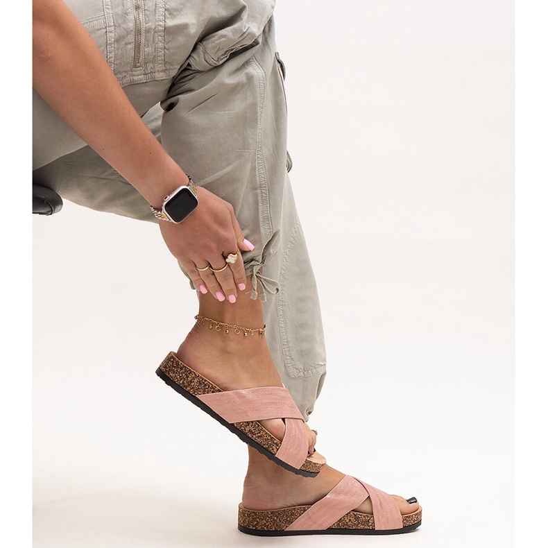 Zapatillas con suela de corcho brillo Ribera rosado 1