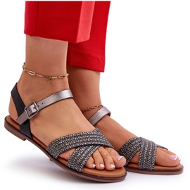 S.Barski MY923 Sandalias Planas Mujer Negro 8