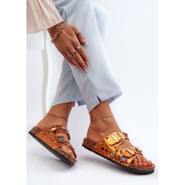 Chanclas Mujer Decoradas Hebillas S.Barski MY121 Naranja dorado 6