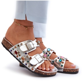 Chanclas de Mujer Decoradas con Hebillas S.Barski MY121 Plata 7