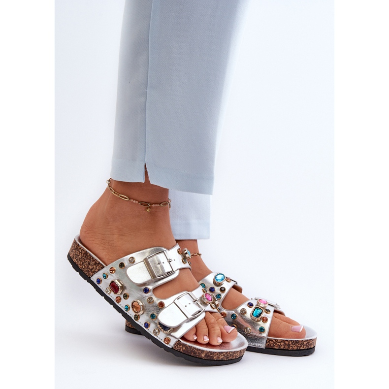 Chanclas de Mujer Decoradas con Hebillas S.Barski MY121 Plata 2