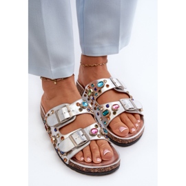 Chanclas de Mujer Decoradas con Hebillas S.Barski MY121 Plata 5