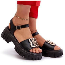 Sandalias Mujer Piel Con Adorno Dorado, Negro Vinceza 7910 7