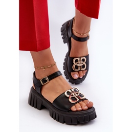Sandalias Mujer Piel Con Adorno Dorado, Negro Vinceza 7910 4