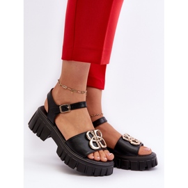 Sandalias Mujer Piel Con Adorno Dorado, Negro Vinceza 7910 2
