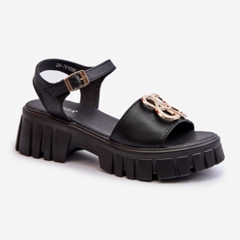 Sandalias Mujer Piel Con Adorno Dorado, Negro Vinceza 7910 1