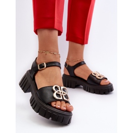 Sandalias Mujer Piel Con Adorno Dorado, Negro Vinceza 7910 3