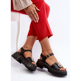 Sandalias Mujer Piel Con Adorno Dorado, Negro Vinceza 7910 5