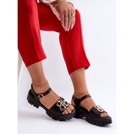 Sandalias Mujer Piel Con Adorno Dorado, Negro Vinceza 7910 6