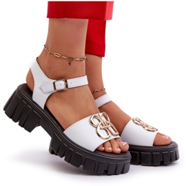 Sandalias Mujer Piel Con Adorno Dorado, Blanco Vinceza 7910 9
