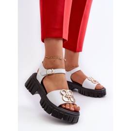 Sandalias Mujer Piel Con Adorno Dorado, Blanco Vinceza 7910 3