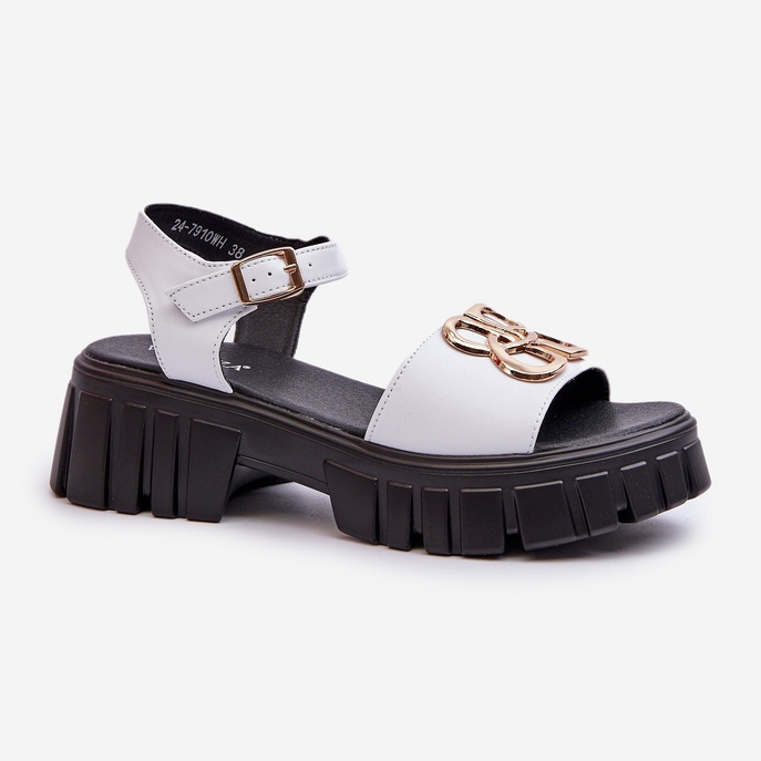 Sandalias Mujer Piel Con Adorno Dorado, Blanco Vinceza 7910 1
