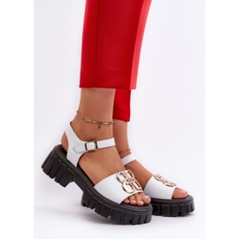 Sandalias Mujer Piel Con Adorno Dorado, Blanco Vinceza 7910 2