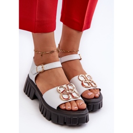 Sandalias Mujer Piel Con Adorno Dorado, Blanco Vinceza 7910 5