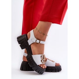 Sandalias Mujer Piel Con Adorno Dorado, Blanco Vinceza 7910 6