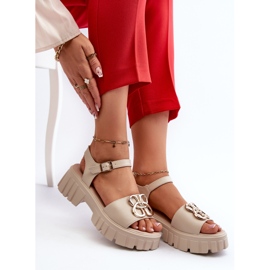 Sandalias Mujer Piel Beige Con Adorno Dorado Vinceza 7910 8