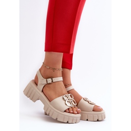 Sandalias Mujer Piel Beige Con Adorno Dorado Vinceza 7910 2