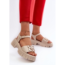 Sandalias Mujer Piel Beige Con Adorno Dorado Vinceza 7910 3