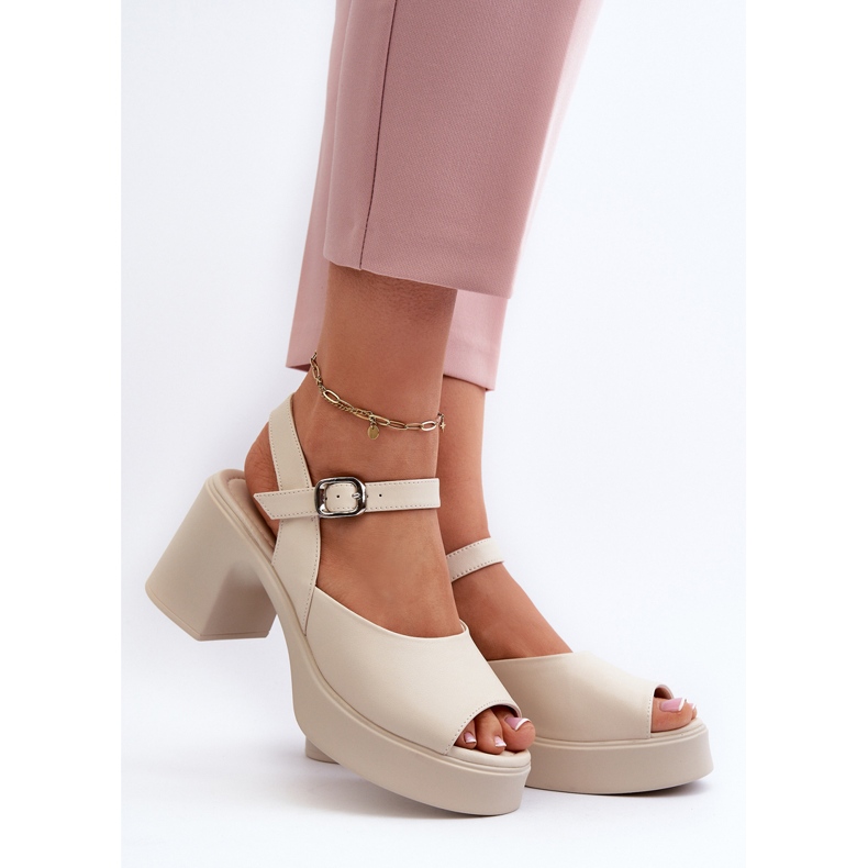 Sandalias Tacón Mujer Piel Vinceza 66627 Beige 2