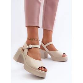 Sandalias Tacón Mujer Piel Vinceza 66627 Beige 3