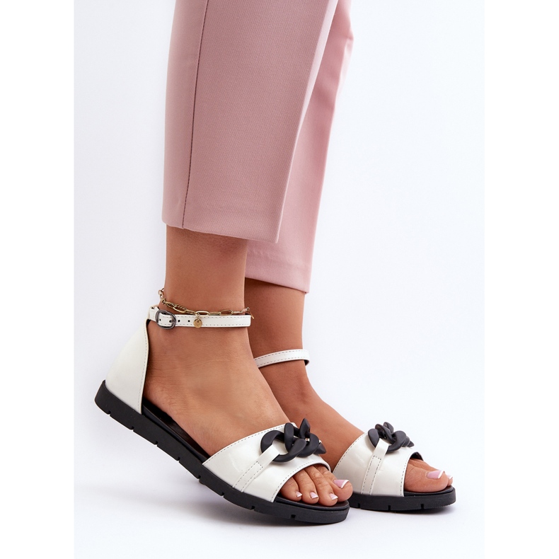 Sandalias Planas Mujer Con Cadena Vinceza 17320 Blanco 2