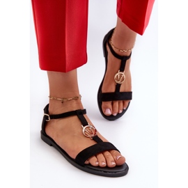 Sandalias Planas De Mujer Con Adorno Dorado Vinceza 17321 Negro 4