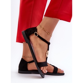 Sandalias Planas De Mujer Con Adorno Dorado Vinceza 17321 Negro 6