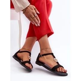 Sandalias Planas De Mujer Con Adorno Dorado Vinceza 17321 Negro 7