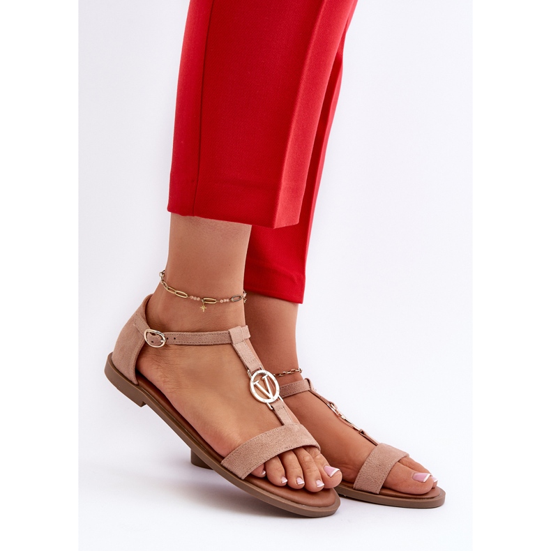 Sandalias Planas De Mujer Con Adorno Dorado Vinceza 17321 Beige 2