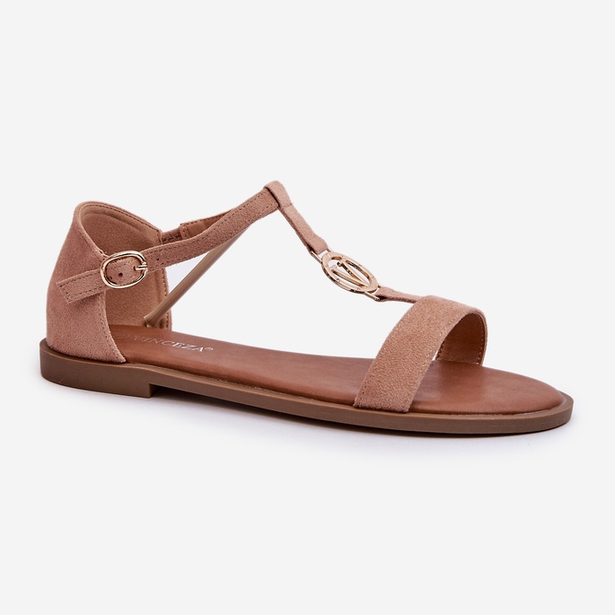 Sandalias Planas De Mujer Con Adorno Dorado Vinceza 17321 Beige 1