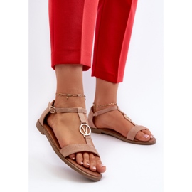 Sandalias Planas De Mujer Con Adorno Dorado Vinceza 17321 Beige 3