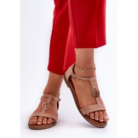 Sandalias Planas De Mujer Con Adorno Dorado Vinceza 17321 Beige 5
