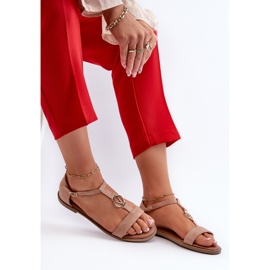 Sandalias Planas De Mujer Con Adorno Dorado Vinceza 17321 Beige 7