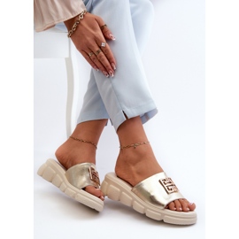 Chanclas Mujer De Piel Con Adorno Dorado Sobre Cuñas Vinceza 41444 Dorado 7