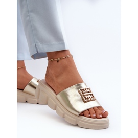 Chanclas Mujer De Piel Con Adorno Dorado Sobre Cuñas Vinceza 41444 Dorado 5
