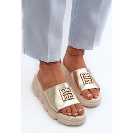 Chanclas Mujer De Piel Con Adorno Dorado Sobre Cuñas Vinceza 41444 Dorado 6