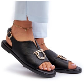 Sandalias Planas De Mujer Con Adorno Dorado Vinceza 17319 Negro 9