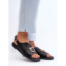 Sandalias Planas De Mujer Con Adorno Dorado Vinceza 17319 Negro 2