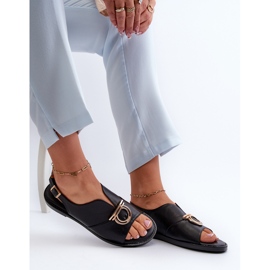 Sandalias Planas De Mujer Con Adorno Dorado Vinceza 17319 Negro 8
