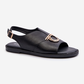 Sandalias Planas De Mujer Con Adorno Dorado Vinceza 17319 Negro 1