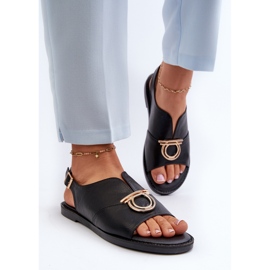 Sandalias Planas De Mujer Con Adorno Dorado Vinceza 17319 Negro 4
