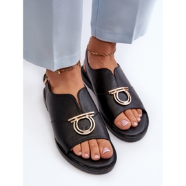 Sandalias Planas De Mujer Con Adorno Dorado Vinceza 17319 Negro 5