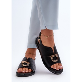 Sandalias Planas De Mujer Con Adorno Dorado Vinceza 17319 Negro 6